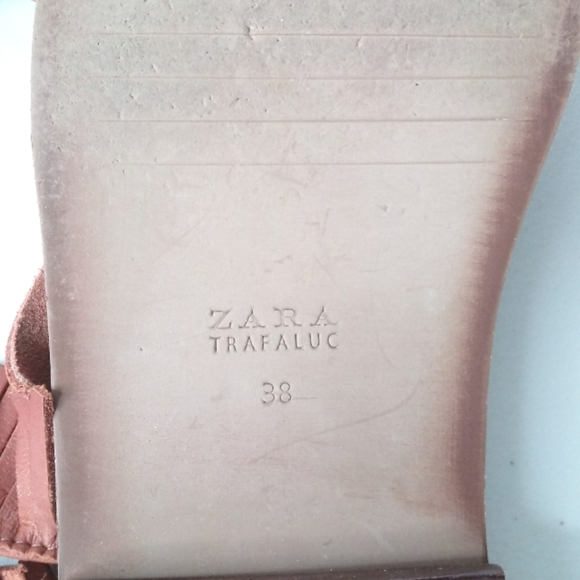 Zara Trafaluc Women's Leather Stud Detail Gladiator Fringe Strappy Flat Sandals - Picture 10 of 11